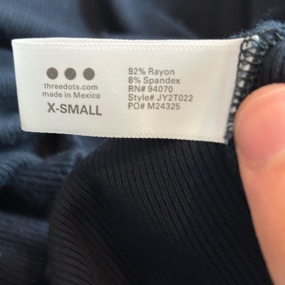 Three Dots Blue Cowl Neck Long Sleeve Stretch Ribbed Blouse Top Size Xs X-small - Picture 13 of 15